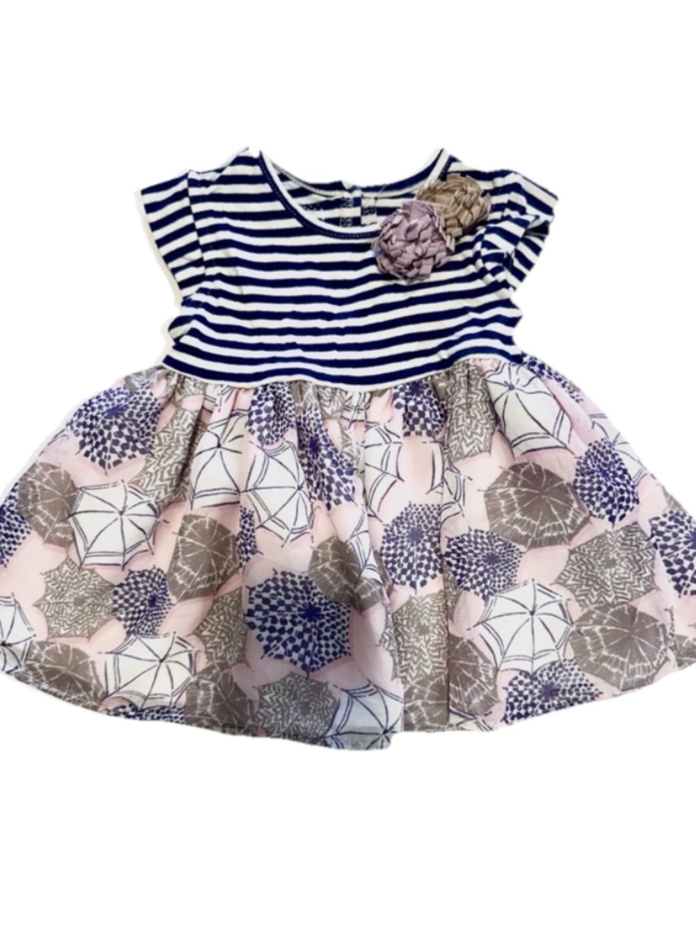 Marmellata Navy Striped Top with Pink & Gray Floral Skirt Dress